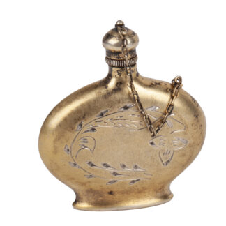 Soviet silver-gilt scent bottle with chain and engraved floral ornament, 875 standard