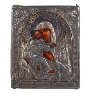 Russian Smolensk Mother of God icon with silver oklad, Moscow 1883