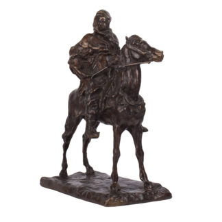 Bronze sculpture of a Berber horseman on an Arabian stallion after Paolo Troubetzkoy, signed on the base