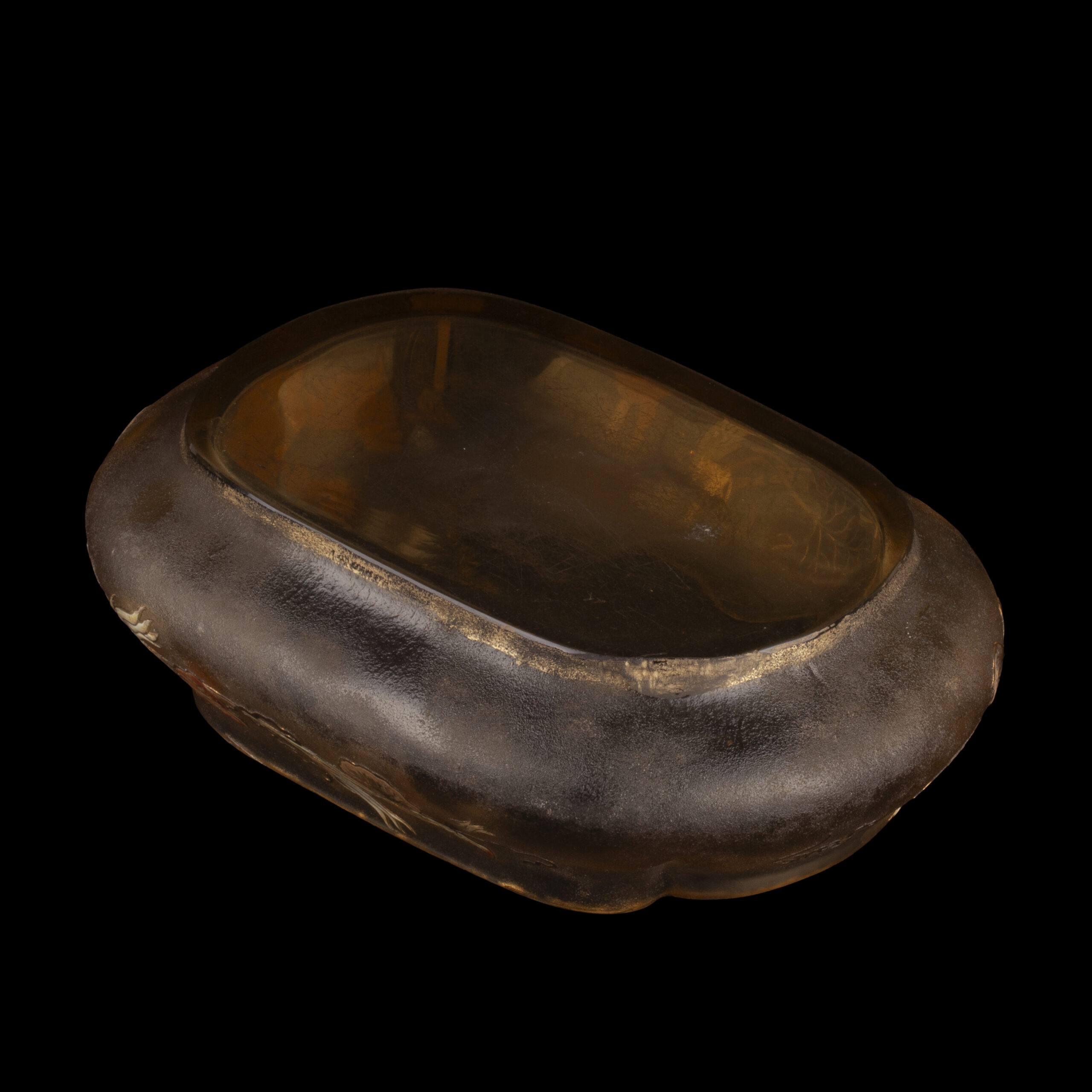 Museum-Quality Émile Gallé Art Nouveau Glass Bowl with Pumpkin Vine Decoration, circa 1900