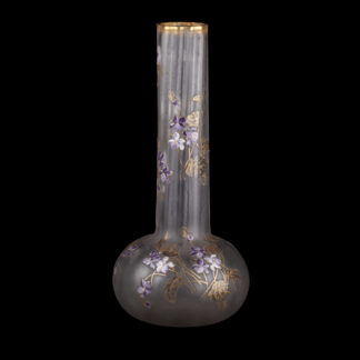 Legras Art Nouveau Glass Vase with Enamelled Violets, France, circa 1900