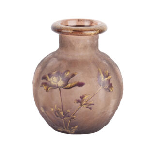 Legras Art Nouveau Pink Frosted Glass Vase with Gilt Floral Decoration, circa 1900, Unsigned
