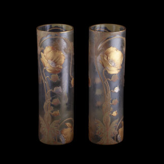 Pair of Mont Joye Legras Art Nouveau Glass Vases with Gilt Poppy Decoration, circa 1900