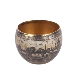 Soviet Silver Niello Salt Cellar with View of Veliky Ustyug, 875 Silver