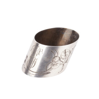 Russian Imperial 84 Silver Napkin Ring with Floral Engraving and Monogram