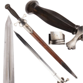 French Hunting Dagger with Wooden Grip and Scabbard, 19th Century